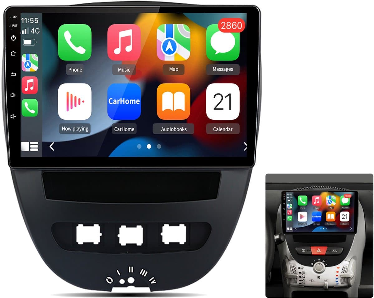 Junsun Draadloos Android auto & Carplay Autoradio - Geschikt voor Toyota Aygo/Citroën C1/Peugeot 107 - GPS-multimedianavigatie - Stuurwielbediening - Plug & Play — afbeelding 1