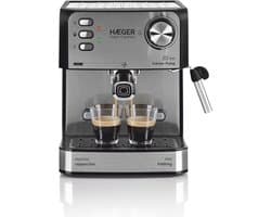 Haeger Super Espresso Pistonmachine - Espressomachine - 20 Bar - Koffiemachine Met Stoompijpje - Kopjesverwarmer - Coffee Machine - RVS - Zilver