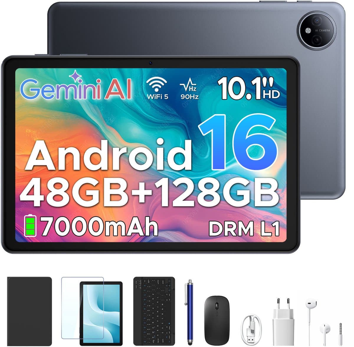 Aorlym P10 TAB - Tablet - 10,1 inch HD 90 Hz IPS - Android 16 - 48 GB RAM (8+40 GB) + 128 GB ROM - 7000 mAh - Dubbele luidsprekers - Volledige accessoirebundel met toetsenbord en stylus — afbeelding 1