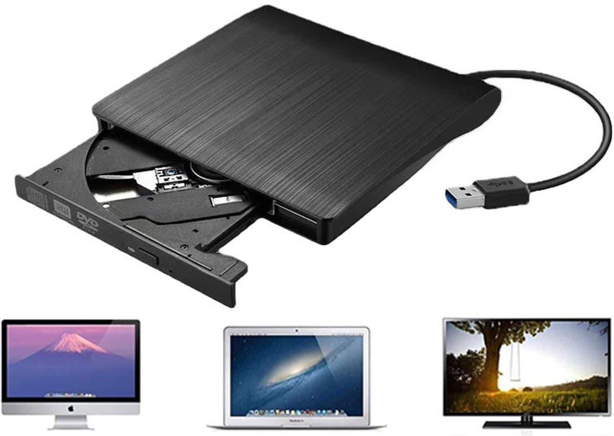 Externe DVD & CD Speler - Externe DVD Speler voor Laptop - Externe DVD Speler en Brander Geschikt Voor Windows, Linux & Mac - USB 3.0 - DVD Speler - Plug & Play - DVD/CD Drive geschikt voor Macbook — afbeelding 1