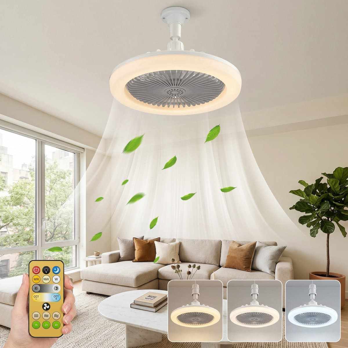 MUPOO Plafond ventilator met LED verlichting E27 Fitting met 360° Draaibaar -APP & Afstandsbediening - 3 Snelheden & Dimbaar - Mini Ventilatorlamp Ø 25cm- lamp ventilator plafond Voor Kinderkamer,Garage & Keuken -Grijs — afbeelding 1