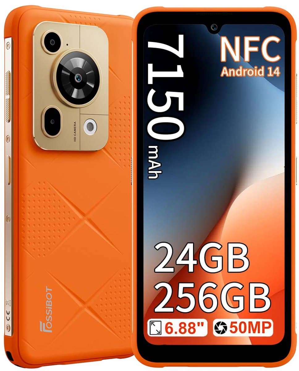 FOSSiBOT F112 Pro Robuuste Smartphone - Dual SIM 5G - 24 GB ROM - 256 GB ROM - 7150mAh - 6,88 inch HD+ IPS Scherm - IP68 Waterdicht Telefoon - GPS,NFC,Face ID,OTG - Oranje — afbeelding 1