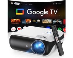 MELVRA Smart Beamer - Official Google TV - 4K Mini Projector - 1000 ANSI Lumens - WiFi6 & Bluetooth - Dolby Audio - Netflix & YouTube - Home Cinema - Spraakbesturing