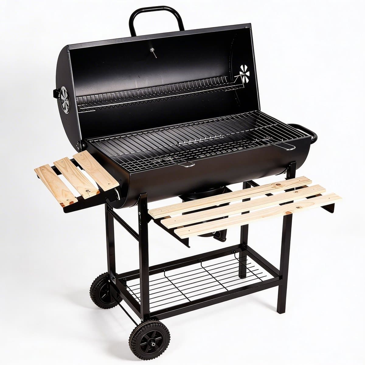 Barbecue Houtskool Wagenmodel Met Groot Grillrooster 75x39 cm – BBQ Met Ingebouwde Thermometer & Hittebestendige Chroomkleur – Houtskool Grill Met 2 Inklapbare Zijplanken & Wielen | Geschikt Voor 8-10 Personen — afbeelding 1