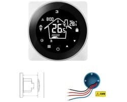 Inbouw Thermostaat | Wifi | App bediening | 4 draads | Programmeerbaar schema | Spraakbesturing | CV en Boiler | Zwart