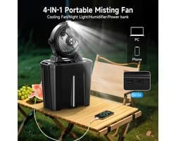Draagbare Ventilator met Verkoelende Verstuiving en LED Verlichting - Oplaadbaar 20.000 mAh