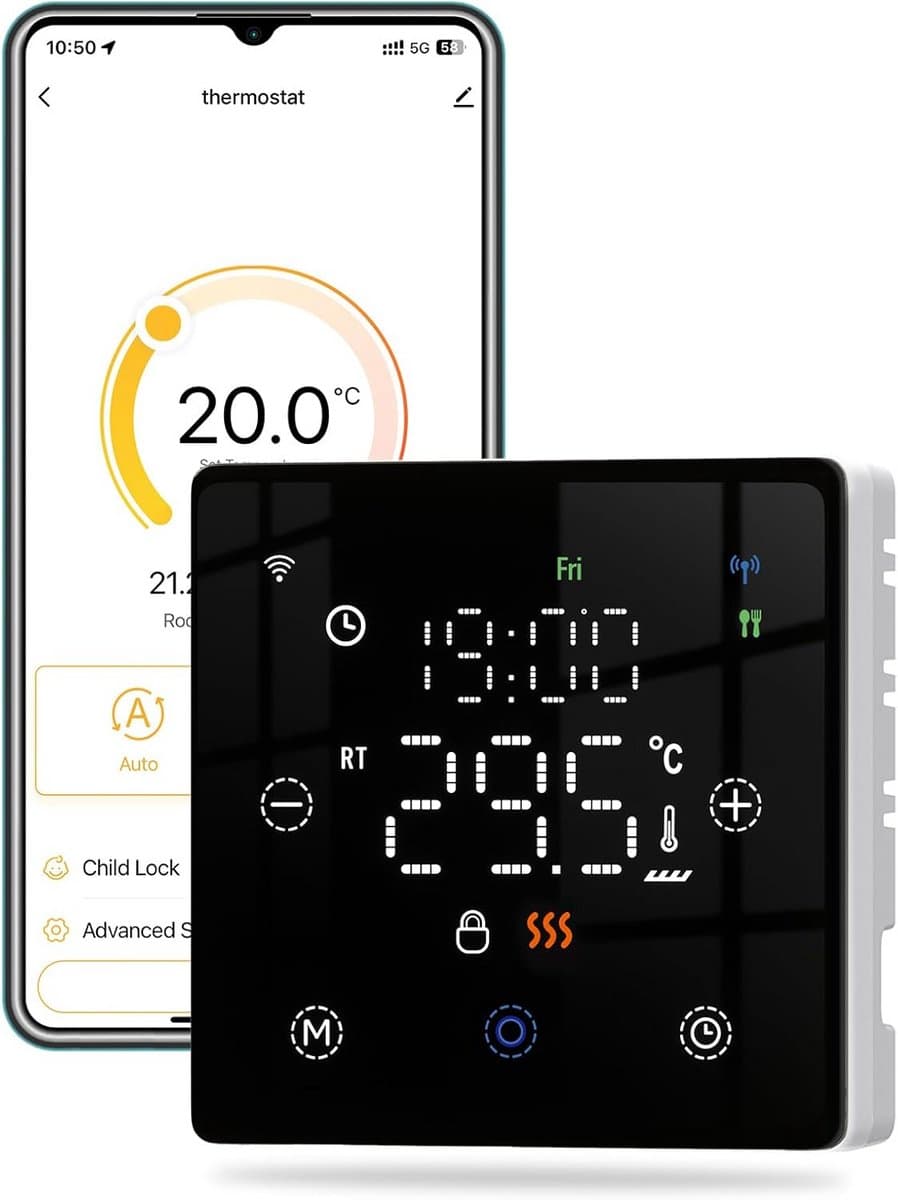 Slimme Thermostaat voor CV-ketel en Vloerverwarming - Zigbee - App & Spraakbediening — afbeelding 1