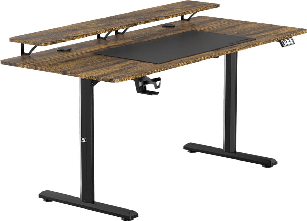 Ultradesk HIGHLANDER XXL – Bureau voor Gaming, Kantoor & Home Office – Bruin – 160 x 70 cm – Elektrisch verstelbaar – Ergonomisch — afbeelding 1
