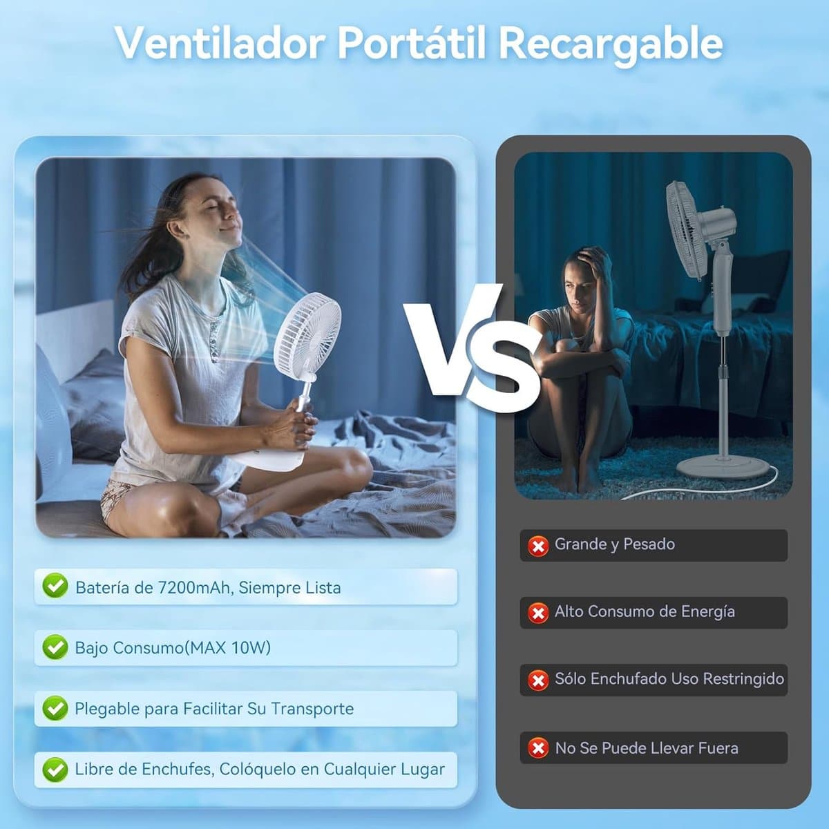 RFWR® Oscillerende tafel- en staande ventilator met afstandsbediening - Draagbare opvouwbare ventilator voor reizen, camping en outdoor — afbeelding 1