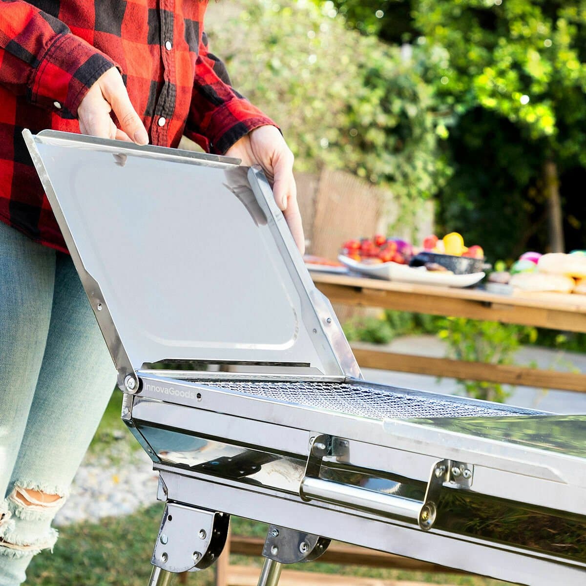 Pack Roestvrijstalen vouwbarbecue voor houtskool en Oplaadbare en flexibele elektrische aansteker InnovaGoods — afbeelding 1