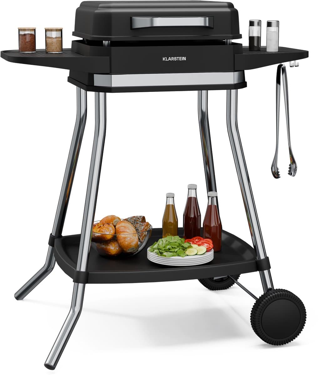 Klarstein Barbecue Gatsby elektrische grill 3050 W - Binnen & Buiten, Rookvrij EasyGrill concept, Grillplaat met antiaanbaklaag, Tot 240 °C, Stand met zijtafels - 49 cm - voor Terras - voor Balkon - Aluminium - BBQ - Tafelgrill — afbeelding 1