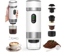 Draagbare koffiemachine,-de nieuwste upgrade van de derde generatie-3-in-1 elektrische espressomachine-12V oplaadbare espressomachine-voor kantoor-reizen-thuis- compatibel met espresso-capsules en gemalen koffie