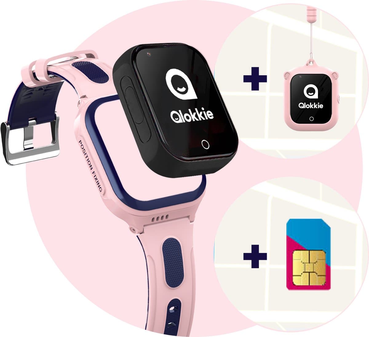 Qlokkie Kiddo GO PLUS - GPS Horloge kind - GPS Tracker kind - Videobellen - Veiligheidsgebied instellen - SOS Alarmfuncties - Smartwatch kinderen - Inclusief simkaart en mobiele app - Roze — afbeelding 1