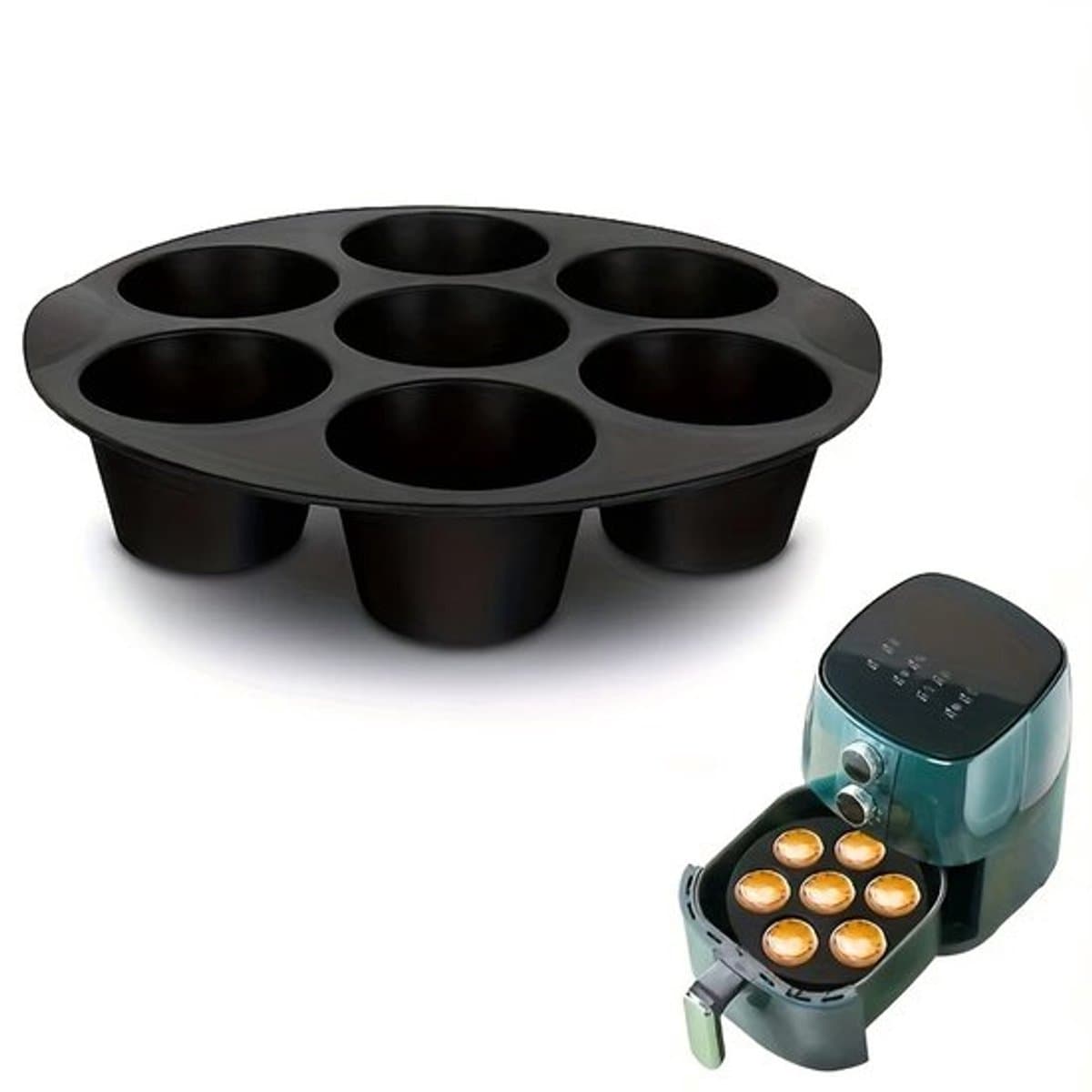 Crrynuo Muffinvorm - Geschikt voor 7 muffins - Mini muffinvormen - Siliconen - Airfryer siliconen muffinvorm - Antiaanbak muffinvorm - Perfect voor cupcakes-brownies-cakes en puddingen — afbeelding 1