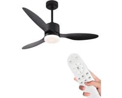 Bovista Plafondventilator - Met Verlichting - Plafond Ventilator - Met Lamp - Plafonniere Met Ventilator - Met Licht - Zwart - 105cm