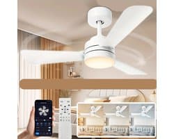 Bovista Plafondventilator - Met Verlichting - Plafond Ventilator - Met Lamp - Plafonniere Met Ventilator - Met Licht - Wit - 70cm