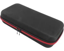 Microfoonopbergtas met schokndige beschermhoes, geschikt voor draadloze microfoons, gevoerd met schuimrubber - zwart met rode bies.