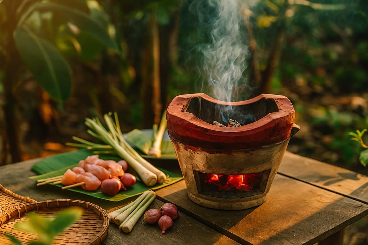 Thaise Kookpot 'Tao' – BBQ Steen Tafelmodel – Traditionele Stenen Stove 33x33x17 cm — afbeelding 1