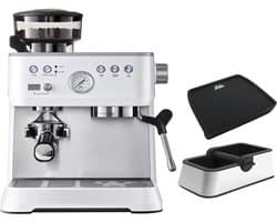 Solis Grind & Infuse Perfetta Pistonmachine Bundel - Espressomachine inclusief Uitklopbak en Tampingmat - Wit