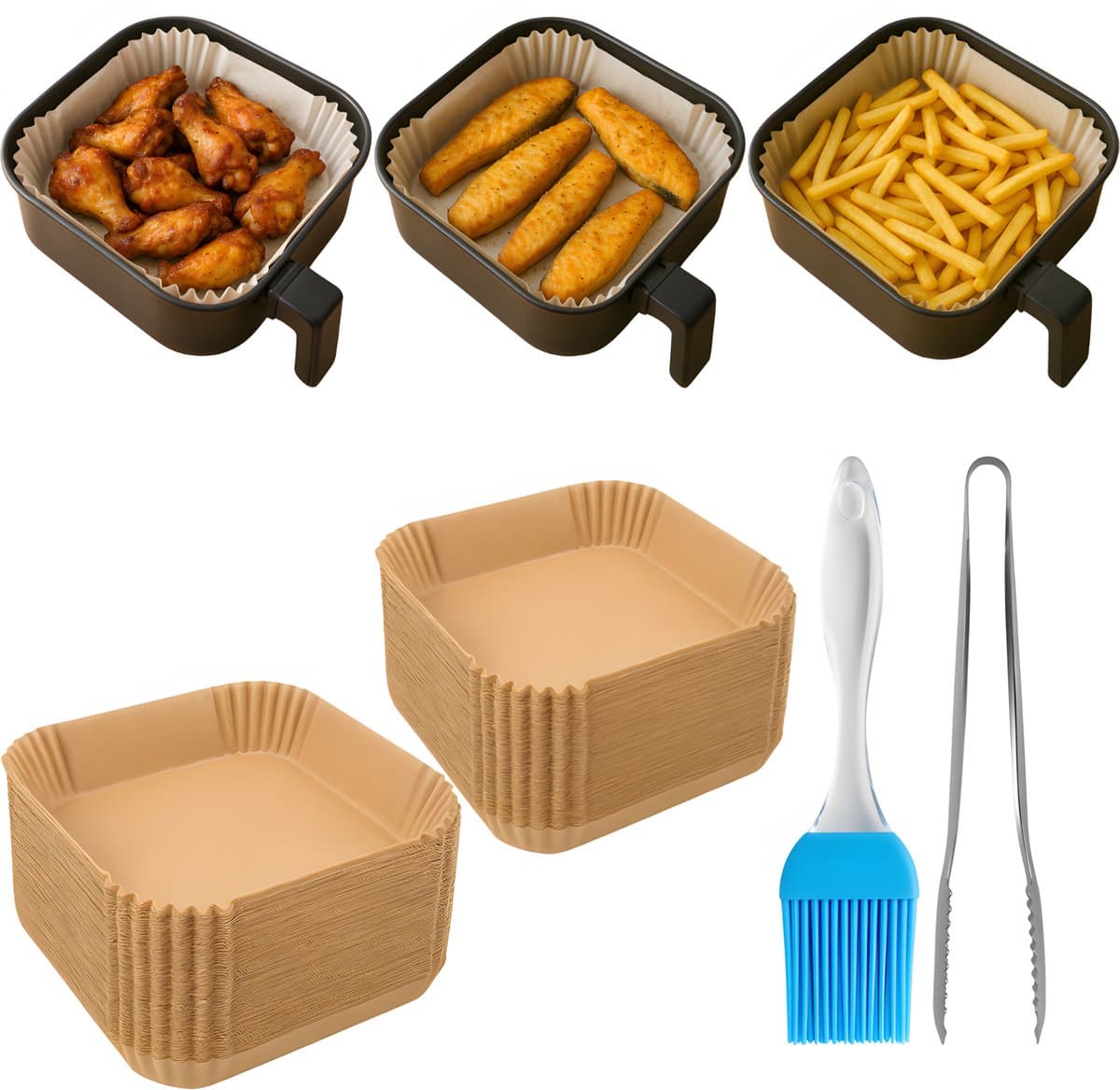 Papieren Inzetvellen voor Airfryer – 200 stuks + Accessoires (3-in-1 Set) — afbeelding 1