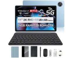Blackview ZENO 10 Tablet - 5G AI Tablet - 24GB RAM - 128 GB ROM - 11 inch - 8800mAh - Met Toetsenbord(QWERTY), Beschermhoes, Muis, Stylus - Android 15 Tablet - Widevine L1 - GPS - Blauw