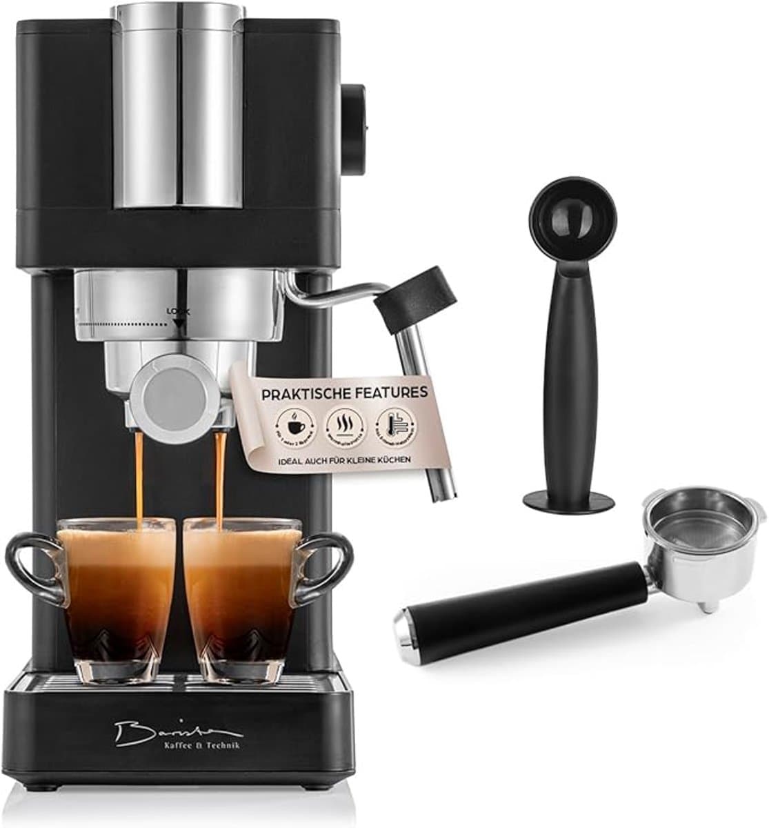 Slanke Espressomachine 20 Bar met Thermoblock, Melkopschuimer & Manometer – 0,8 L Reservoir, Kopjeswarmer – Voor Espresso, Cappuccino & Latte (Compact) — afbeelding 1