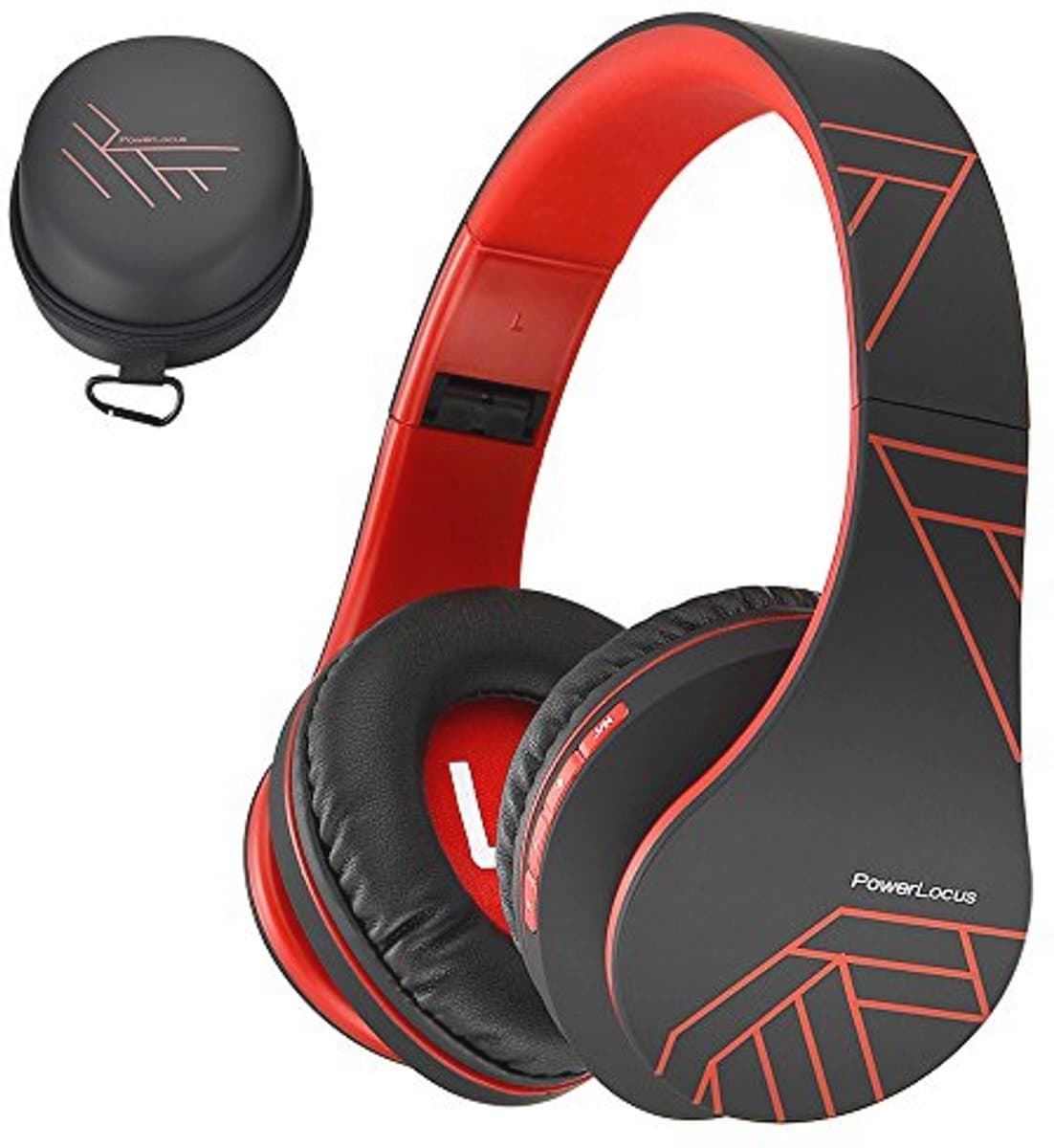 Bluetooth Koptelefoons, PowerLocus P2 draadloze Over-Ear Koptelefoon Inklapbaar, Met microfoon, Micro SD slot, FM Radio, draadloze en kabel Koptelefoon voor Smartphone,Tablets,Laptops,TV(Zwart/Rood) — afbeelding 1