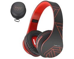 Bluetooth Koptelefoons, PowerLocus P2 draadloze Over-Ear Koptelefoon Inklapbaar, Met microfoon, Micro SD slot, FM Radio, draadloze en kabel Koptelefoon voor Smartphone,Tablets,Laptops,TV(Zwart/Rood)