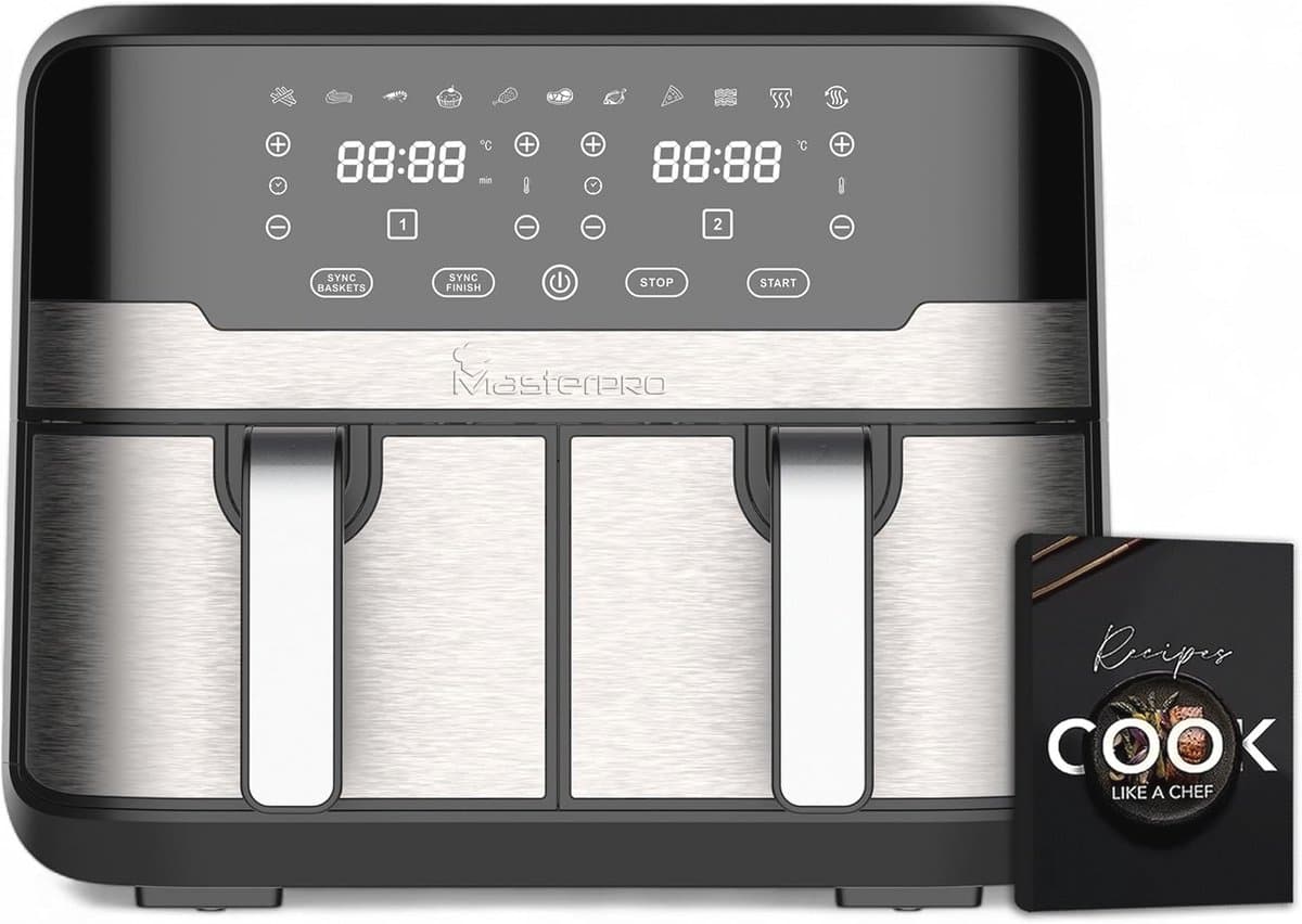 900W Hot Air Fryer 9L met LED Touch Screen en 11 functies | Dubbele friteuse — afbeelding 1