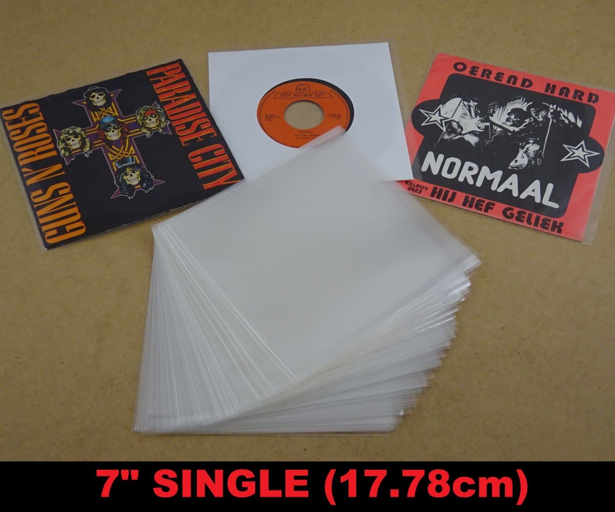 100 Single Hoezen (7", 45 toeren) glashelder - hoezen singles, outer sleeves, buiten hoes, platenhoezen, hoesjes, transparant, vinyl platen, singeltjes, buitenhoezen, sleeve, beschermhoezen, buitenhoes, beschermhoes, plastic, 45t, 7 inch — afbeelding 1