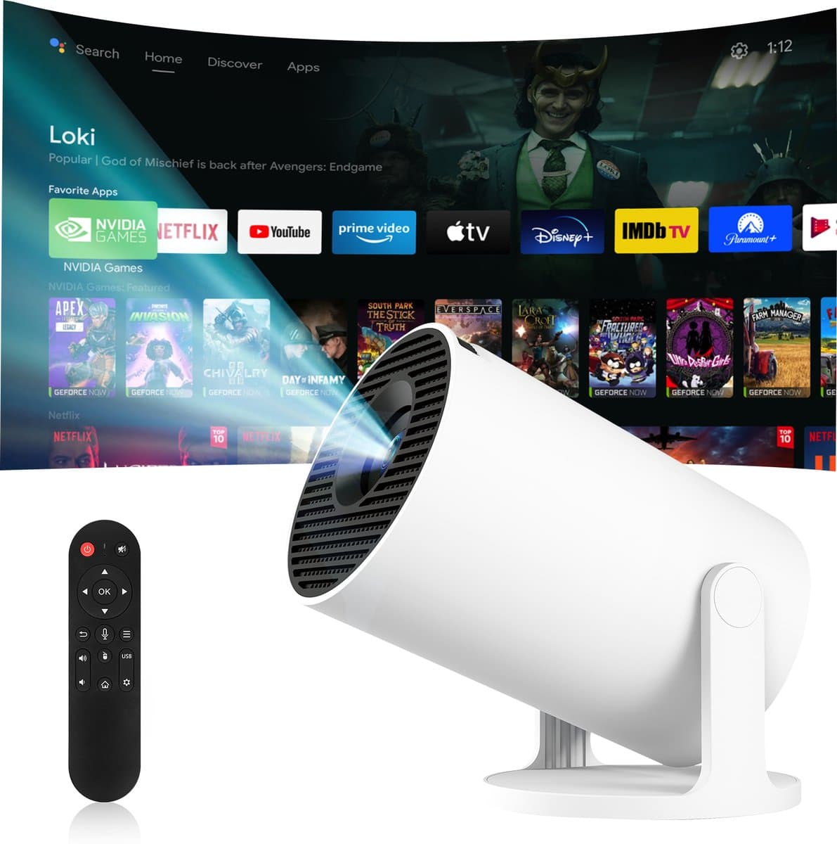 Mini Beamer - Mini 4K Projector Draagbare Videoprojector - Android 11 - WiFi 6 en Bluetooth 5.4 - 180° Draaibaar - 1080P Full HD - Voor Telefoon PC en Home Cinema — afbeelding 1