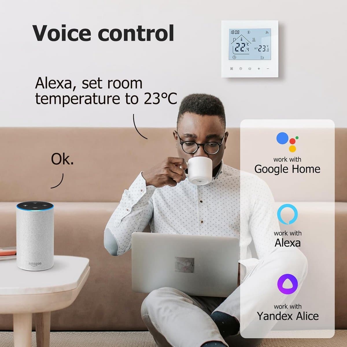 Slimme WiFi Thermostaat voor Waterverwarming - Programmeerbaar met App Bediening & Touchscreen — afbeelding 1