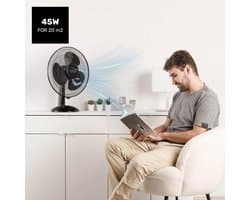 Stilstaande Tafelventilator 40 cm - Krachtige 45W Ventilator met 3 Snelheden en Oscillerende Functie