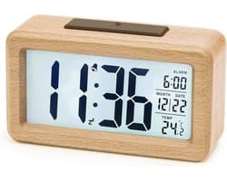 GELLDG Digitale wekker - Houten - Met sensormodule - Groot display desktopklok - Datum- en temperatuurweergave - Nachtlampje - Digitale klok met snoozemodule - Batterijen niet inbegrepen