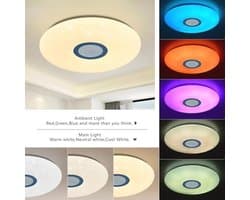 Bluetooth Plafondlamp 54W Ø 50CM met Luidspreker, Afstandsbediening en App-Bediening - Dimbaar, RGB Kleurverandering, Sterrenhemel Lamp met Witte Ruis