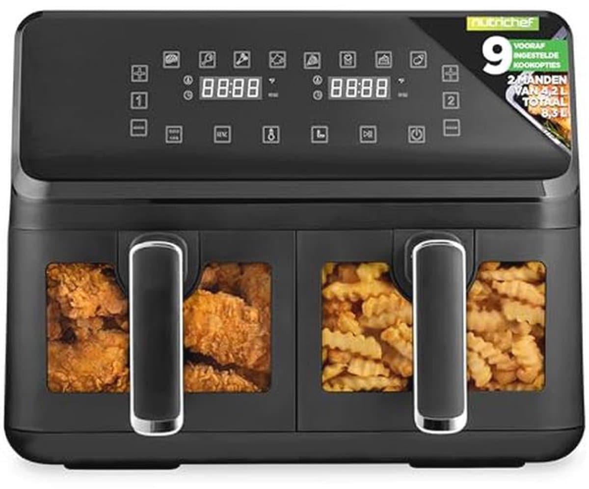 Dubbele Mand Luchtfriteuse 8.8 QT | Gezinsformaat Olievrije Friteuse met 360° Heet Lucht Technologie | 9 Voorgeprogrammeerde Kookopties — afbeelding 1