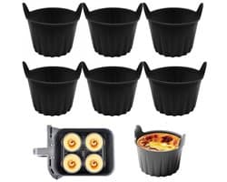 Siliconen Bakvormen voor Airfryer - 6 Stuks - Siliconen Mallen - Siliconen Cakevorm - Muffinvormen - Herbruikbaar - Voor Airfryer - Bakvorm voor Pudding, Cupcakes - Zwart