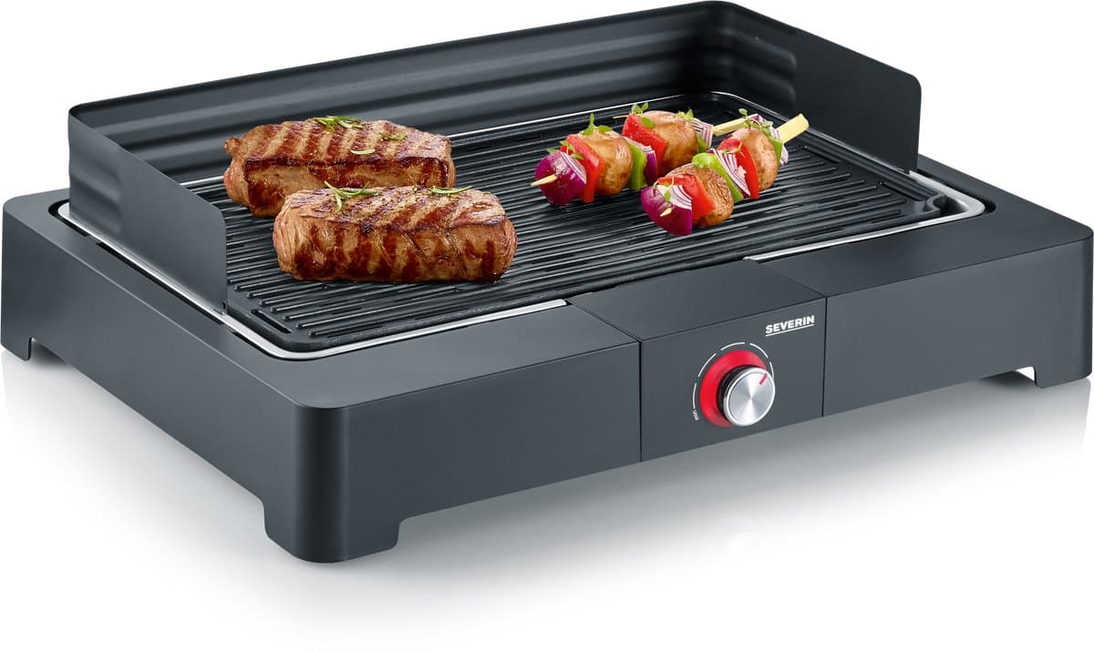 Severin PG 8567 - Electrische Tafel BBQ Grill - 2200 W - 230 °C - Grilplaat van gietijzer - Zwart — afbeelding 1