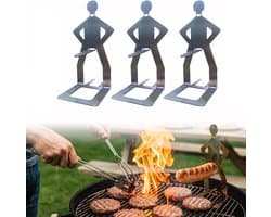 BBQ-worsthouder van Roestvrij Staal 3PCS - Staande Man Barbecuerek - Draagbaar -barbecueworsthouder van roestvrij staal, grappige barbecuevork voor kamperen, picknicken in de buitenlucht, tuin, keuken, grillcadeaus voor mannen