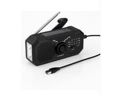 Noodradio Solar Opwindbaar - Model 2025 - Noodpakket - Solar Powerbank - Radio op Batterijen - Zaklamp - Powerbank Zonneenergie - Nood radio Opwindbaar - Zwart