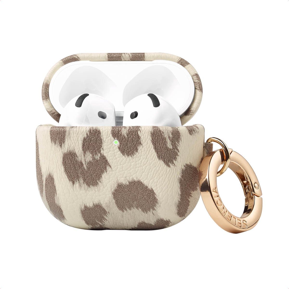 Selencia Sabi Case met panterprint - Hoesje geschikt voor AirPods 4 - Soft Ivory — afbeelding 1
