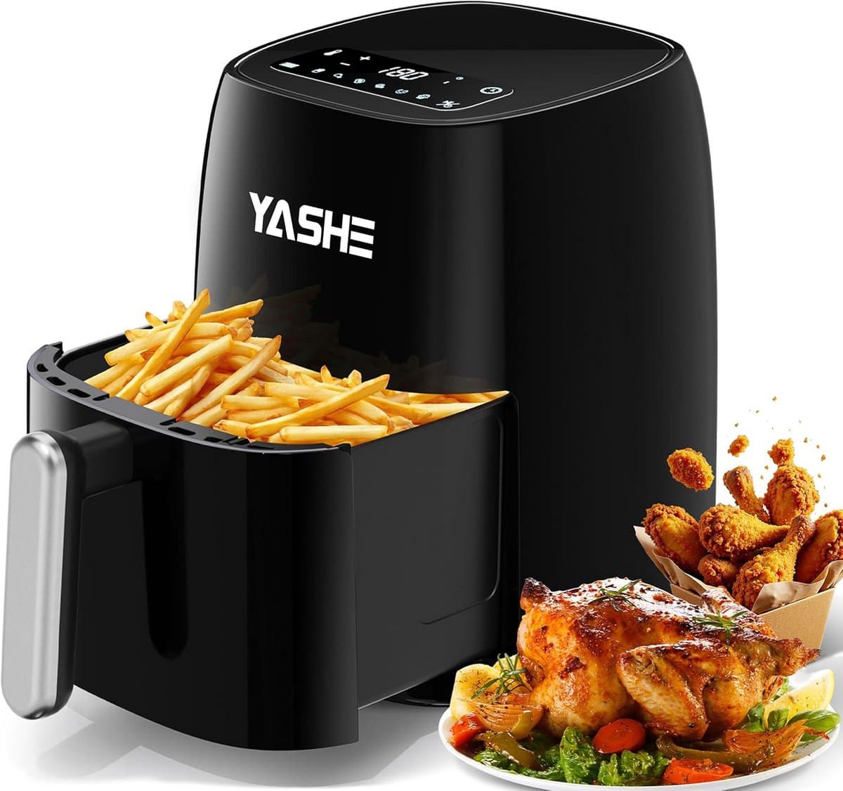 Heteluchtfriteuse met LED Touchscreen, 1500W, 6 Programma's, Instelbare Timer en Temperatuur — afbeelding 1