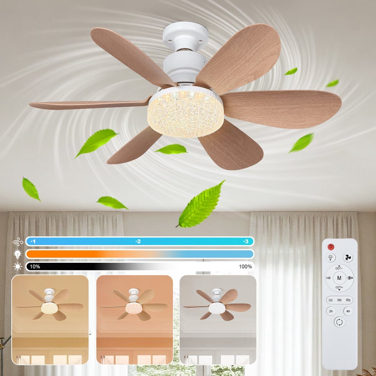 MUPOO Plafondventilator met verlichting Ø52 cm - E27 Fitting - 3 Snelheden - LED Traploos Dimbaar - 3 Lichtkleuren 3000K-6500K - Met Afstandsbediening - Slaapmodus - Geheugenfunctie - Compact - Slaapkamer Keuken Garage — afbeelding 1