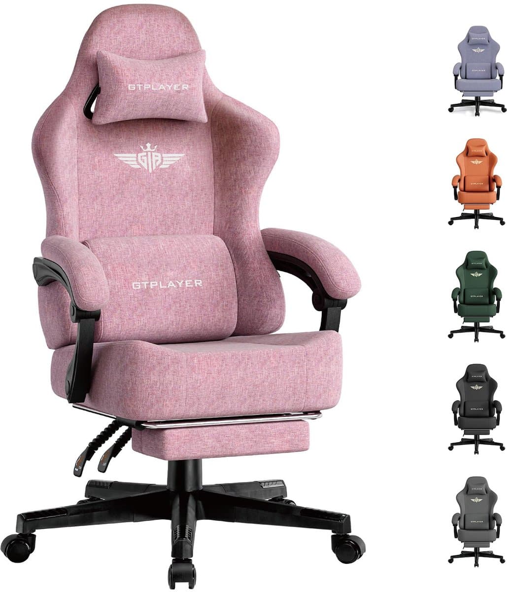 GTPLAYER - Gamingstoel Bureaustoel - Met 160° Verstelbare Rug - Roze Stoff — afbeelding 1