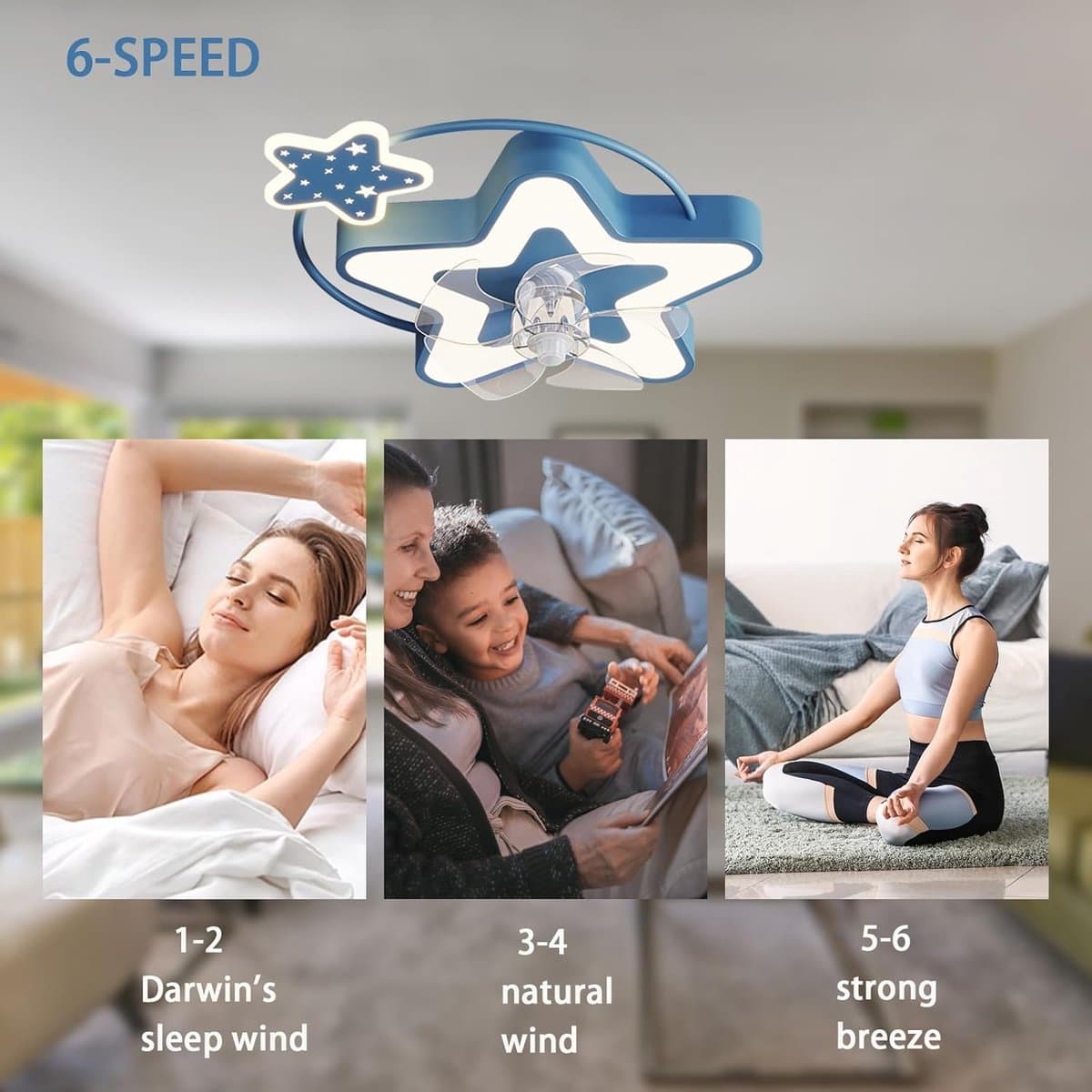 Dimbare Kinderlamp Met Plafondventilator En Afstandsbediening - Stil En Slechts 6 Snelheden — afbeelding 1