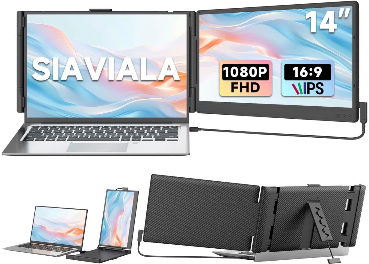 Siaviala P6 14" Laptop Monitor | Plug & Play via Type-C | 180° Draaibaar | FHD 60Hz | Universele Compatibiliteit Laptop & Smartphone | 200% Productiviteit | Compatibel met Mac/Windows/PS5 | Extended/Mirrored Mode | Inclusief Alle Kabels — afbeelding 1