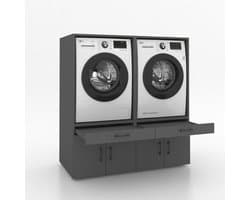 Wasmachinekast Dubbel 134x145x67cm | Ruimtebesparend & Super Stevig | Met Uitschuiflade | Voor Wasmachine en Droger | Antraciet