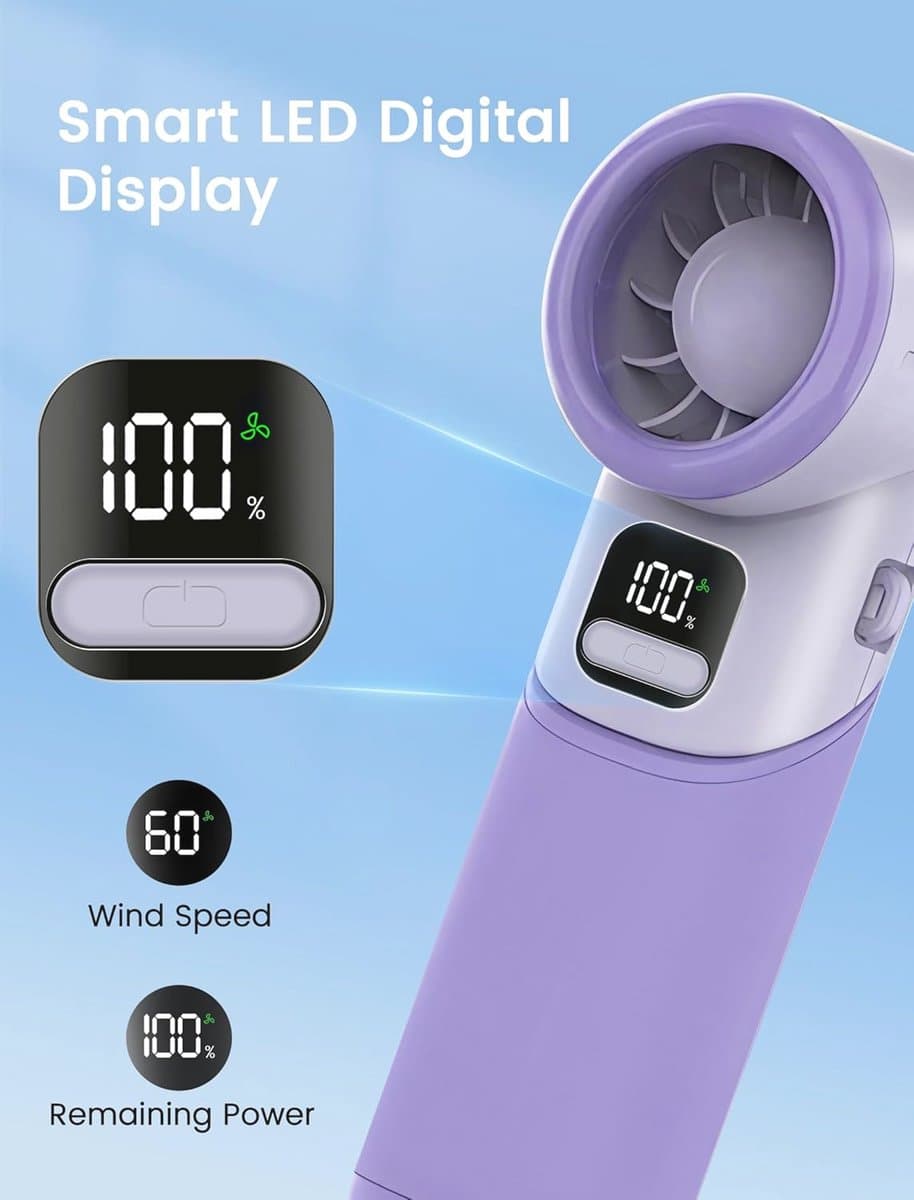 Draagbare Turbo Fanfan met 5 Snelheden - Oplaadbare Mini Ventilator voor Binnen en Buiten - Ideaal voor Reizen en Kamperen - Lila — afbeelding 1