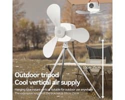Oplaadbare USB Campingventilator met LED Licht en Afstandsbediening - Tentventilator met Afneembare Bladen, Timer en Statief voor Buitenactiviteiten