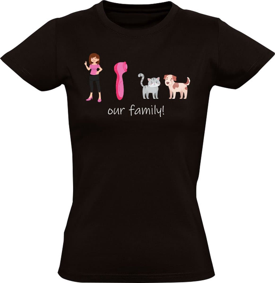 Family T-shirt Dames | hond | kat | familie | airfryer | vrouw | zelfstandig | gezellig | — afbeelding 1